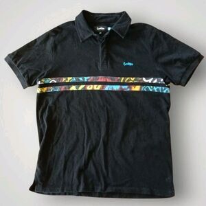Cookies Stack It Up Striped Black Polo w/Embroidery Size L